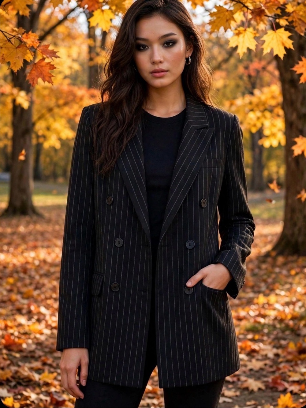 Spirit Black Pinstripe Double-Breasted Blazer